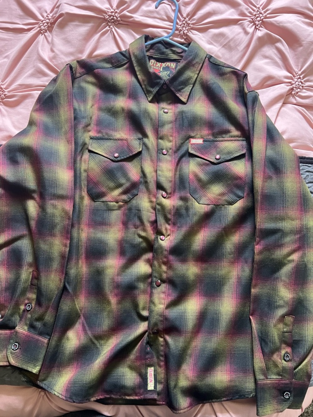 DIXXON Flannel XL The Freddy Olive and Pink Plaid Button-Front Shirt limited